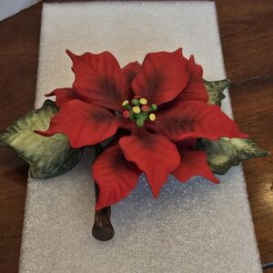 Avon Festive Red Poinsettia with Green Leaves Find porcelain  hand painted .